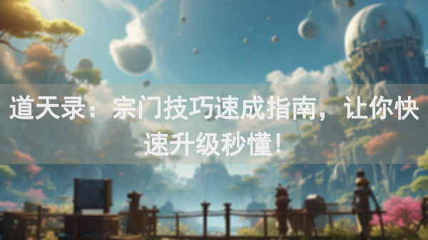 道天录：宗门技巧速成指南，让你快速升级秒懂!
